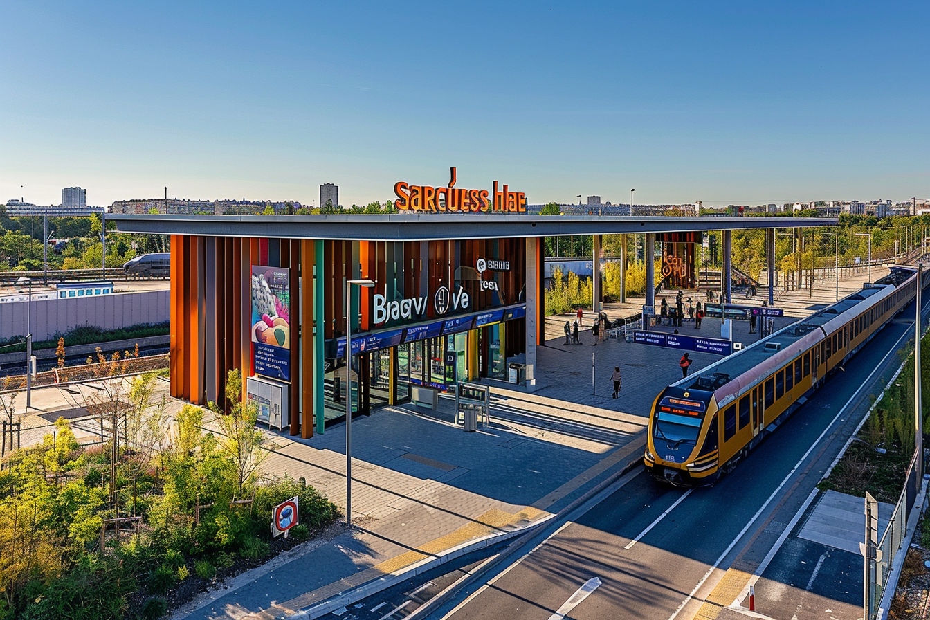 Vue aérienne des différents moyens de transport à Sarcelles, démontrant une ville bien connectée pour des déplacements faciles.