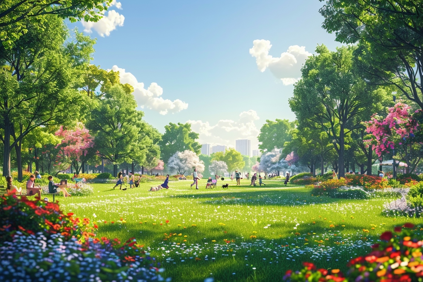 Vue panoramique d'un parc luxuriant et magnifiquement entretenu à Sarcelles, illustrant les efforts pour valoriser les espaces verts de la ville.