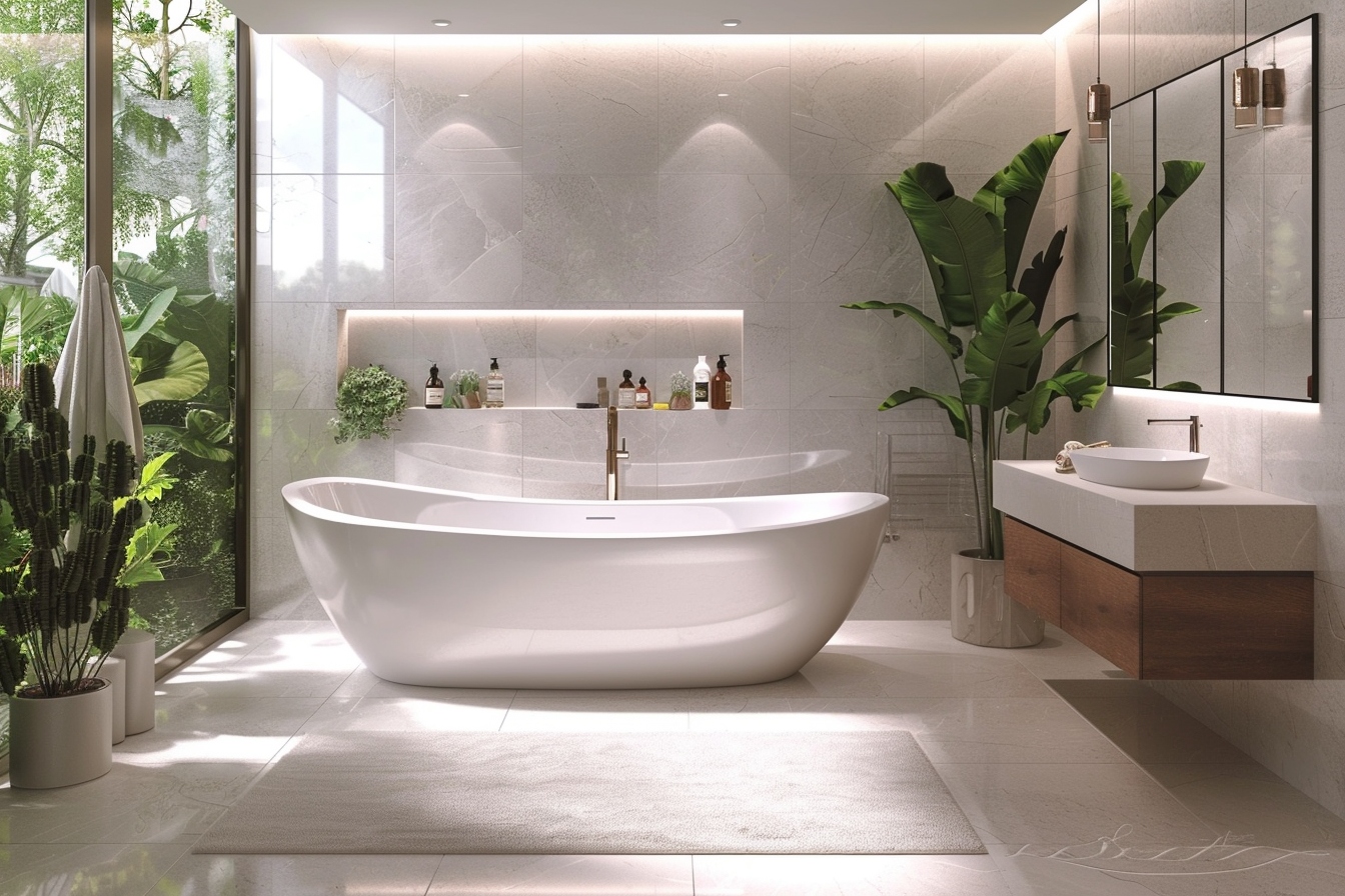 Alt d'image: "Salle de bain moderne rénovée à Sarcelles prête pour la mise en marché avant déménagement